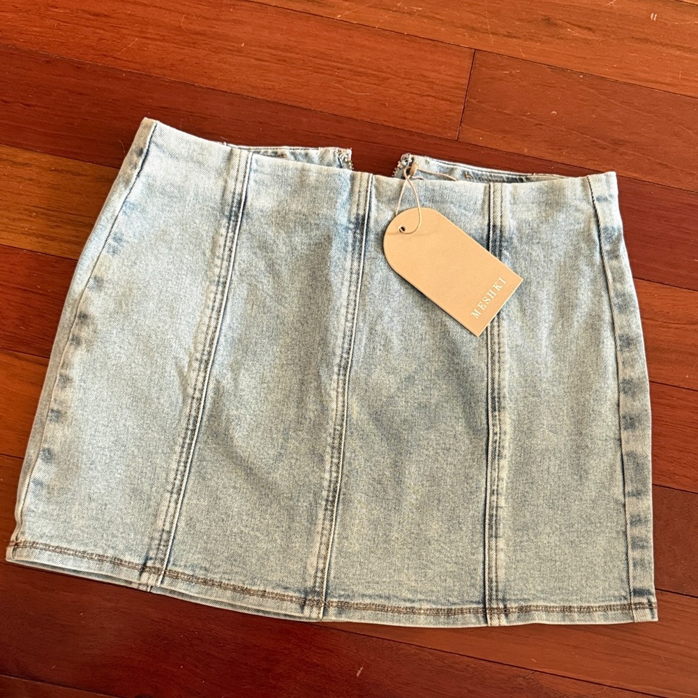 Meshki Light Blue Denim Mini Skirt